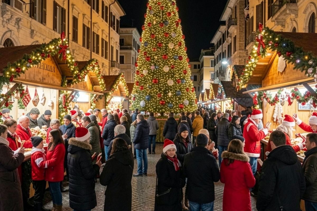 Scorcio dei Mercatini di Natale a Lodi, atmosfera festiva
