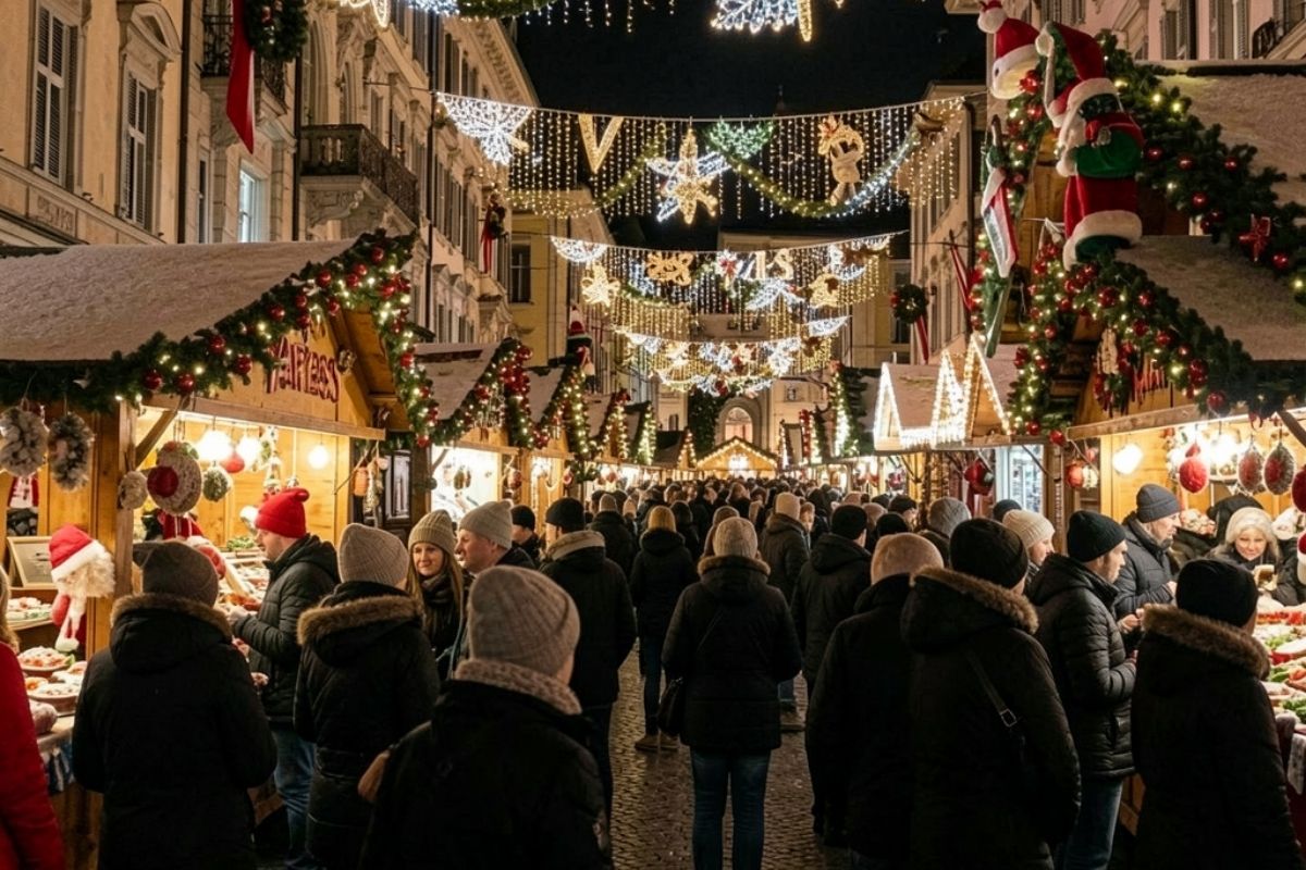Mercatini di Natale a Varese con luci e decorazioni festive